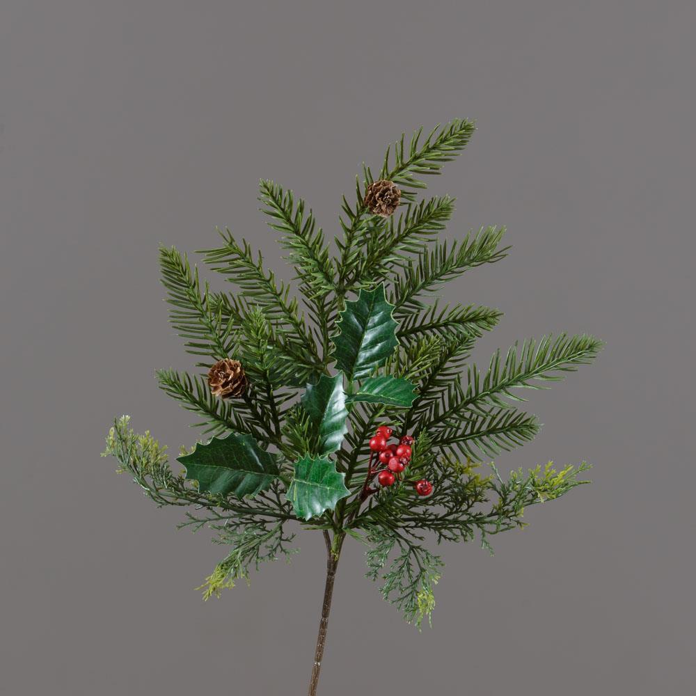 Branch - Evergreens, Mini Red Berries, Cones