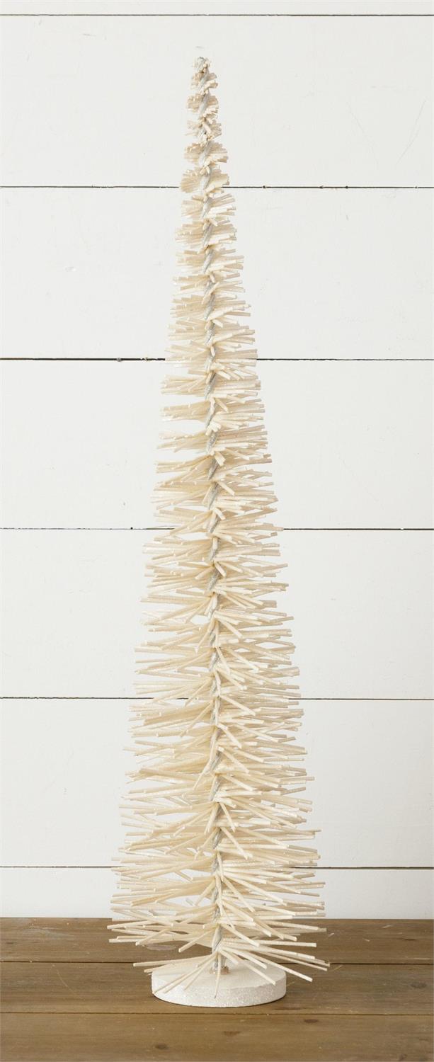 Wood Pencil Bottle Brush Tree - Cream Glitter, Lg