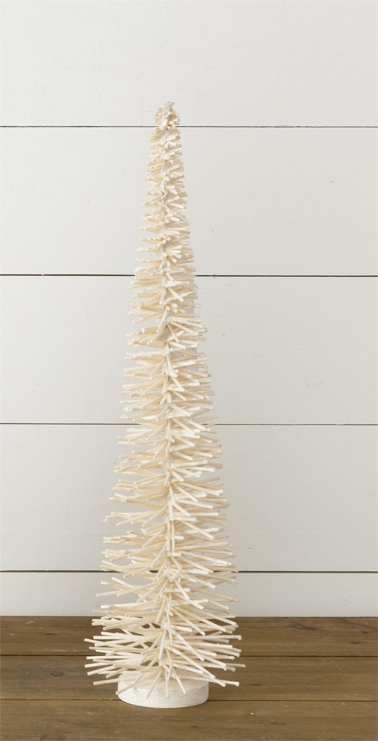 Wood Pencil Bottle Brush Tree - Cream Glitter, Md