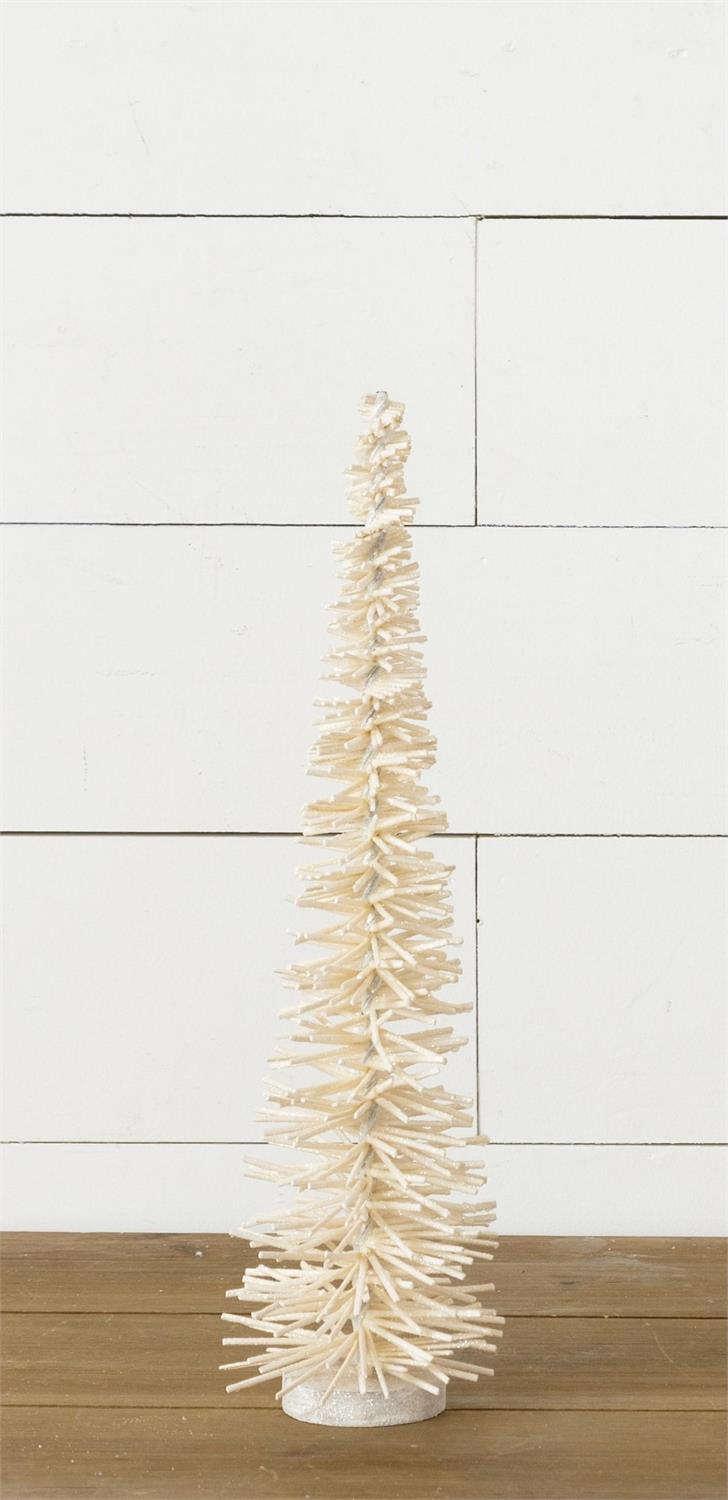 Wood Pencil Bottle Brush Tree - Cream Glitter, Sm