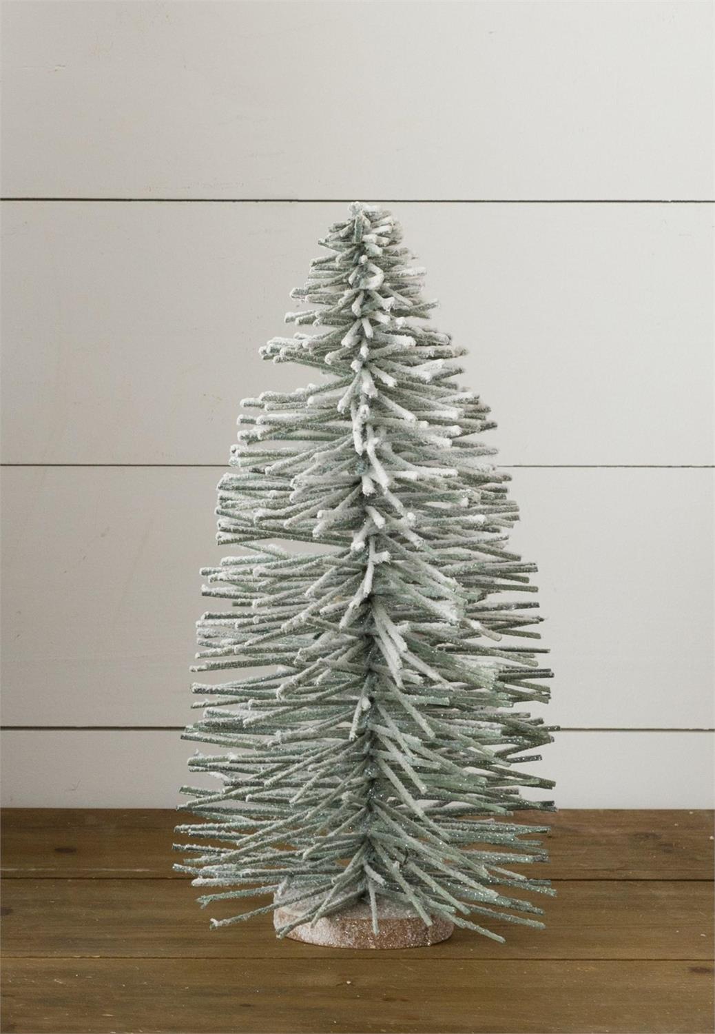 Wood Bottle Brush Tree - Green Flocked, Sm