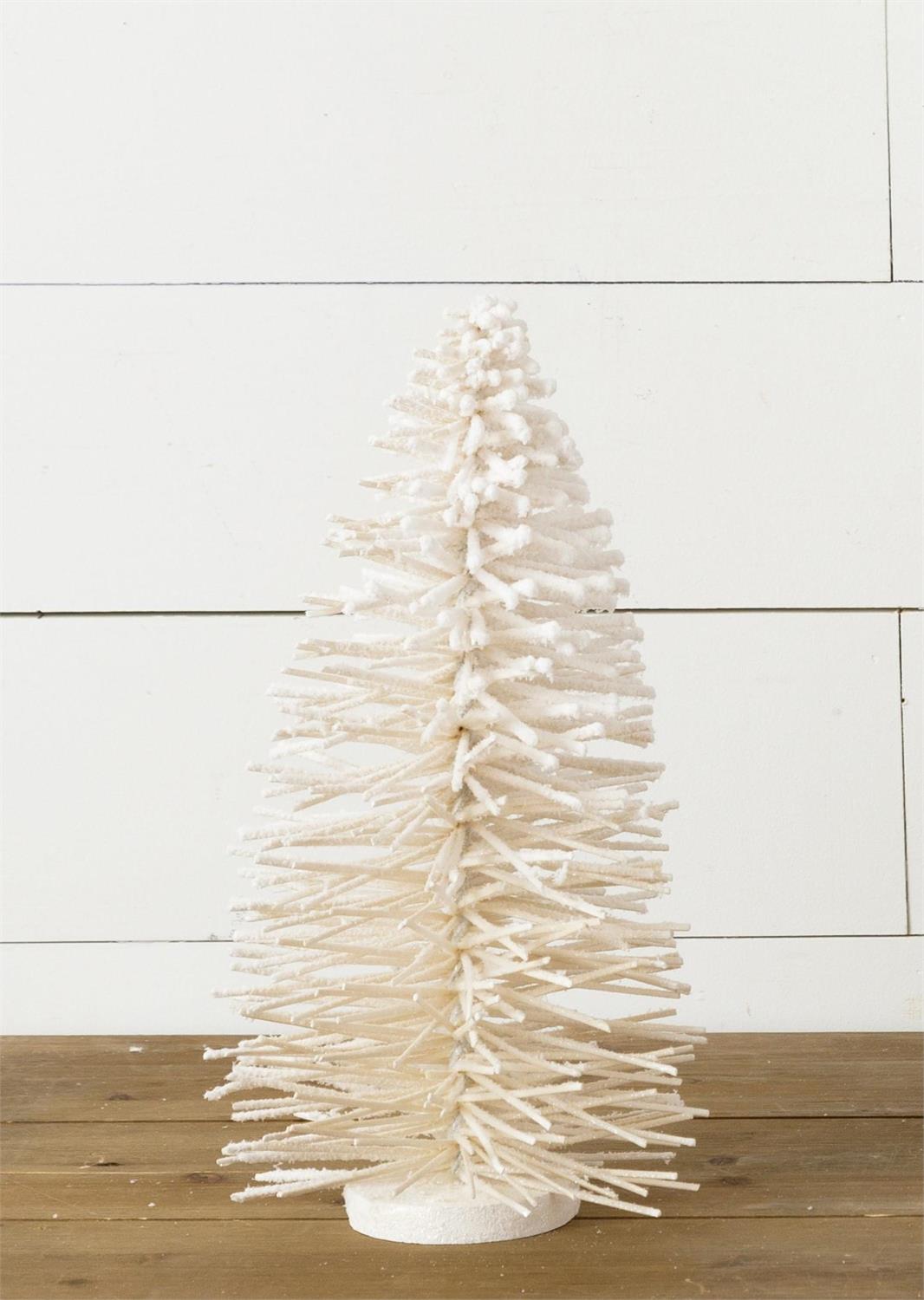 Wood Bottle Brush Tree - Cream Flocked, Sm