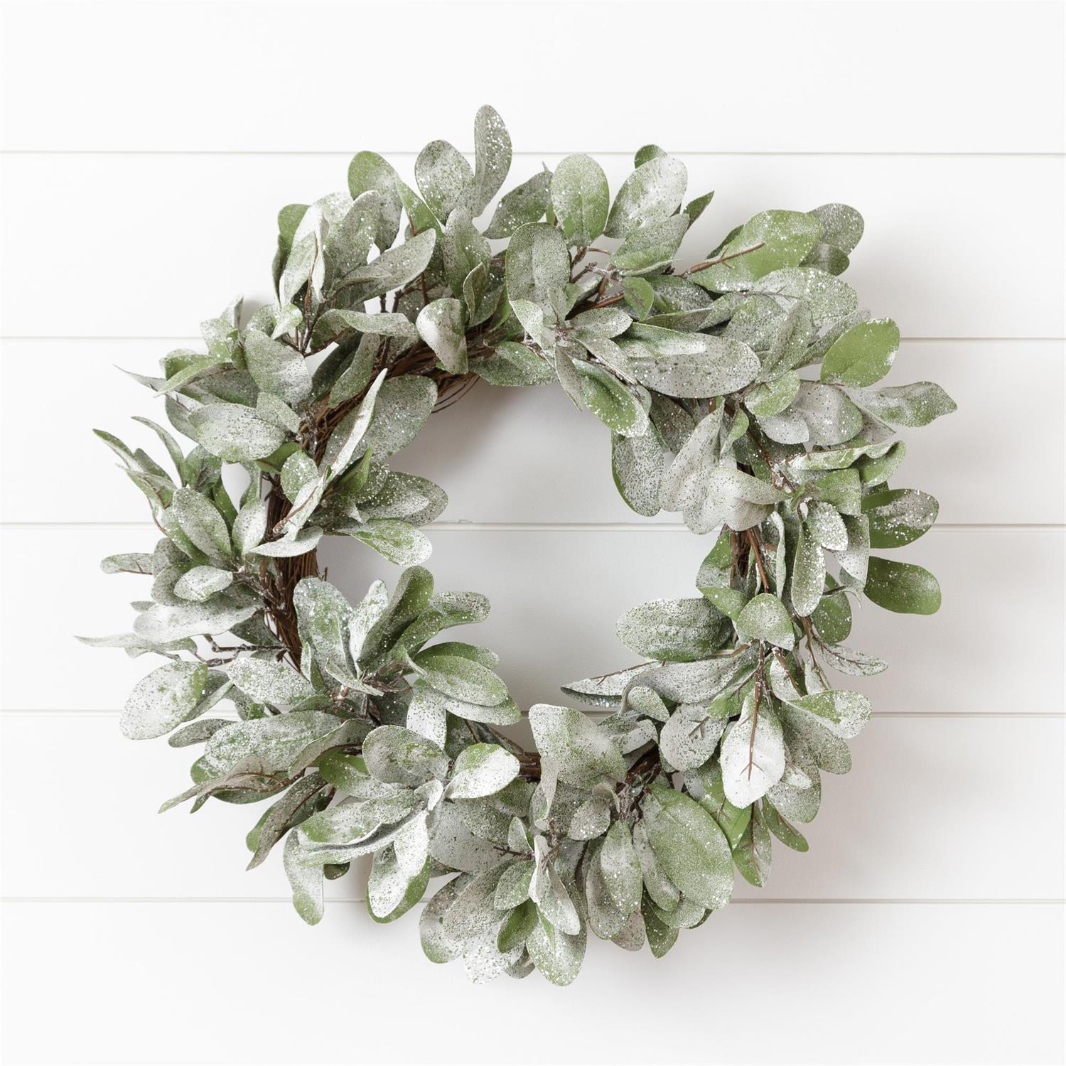 Wreath - Frosted Lambs Ear, Twig Base