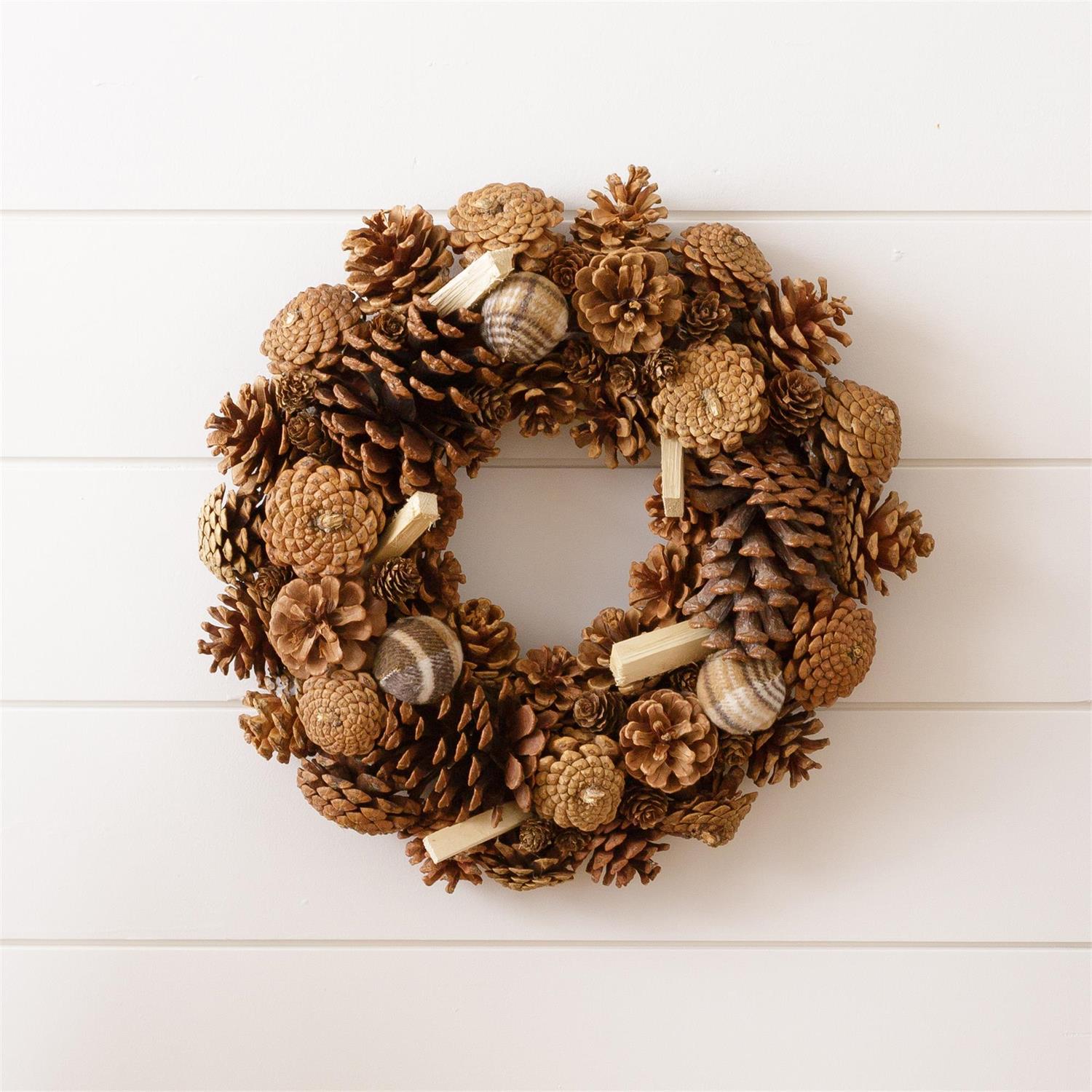 Pinecone Wreath With Fabric Balls, Sm