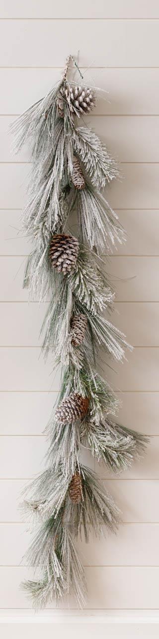 Flocked White Pine w/ Pinecones Garland