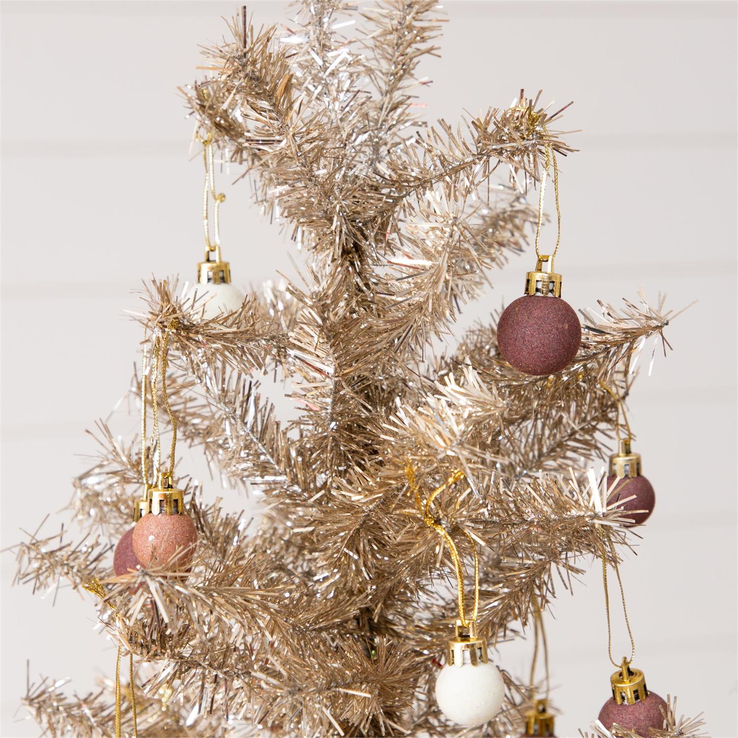 Champagne Tinsel Tree With Ornaments (S/3)