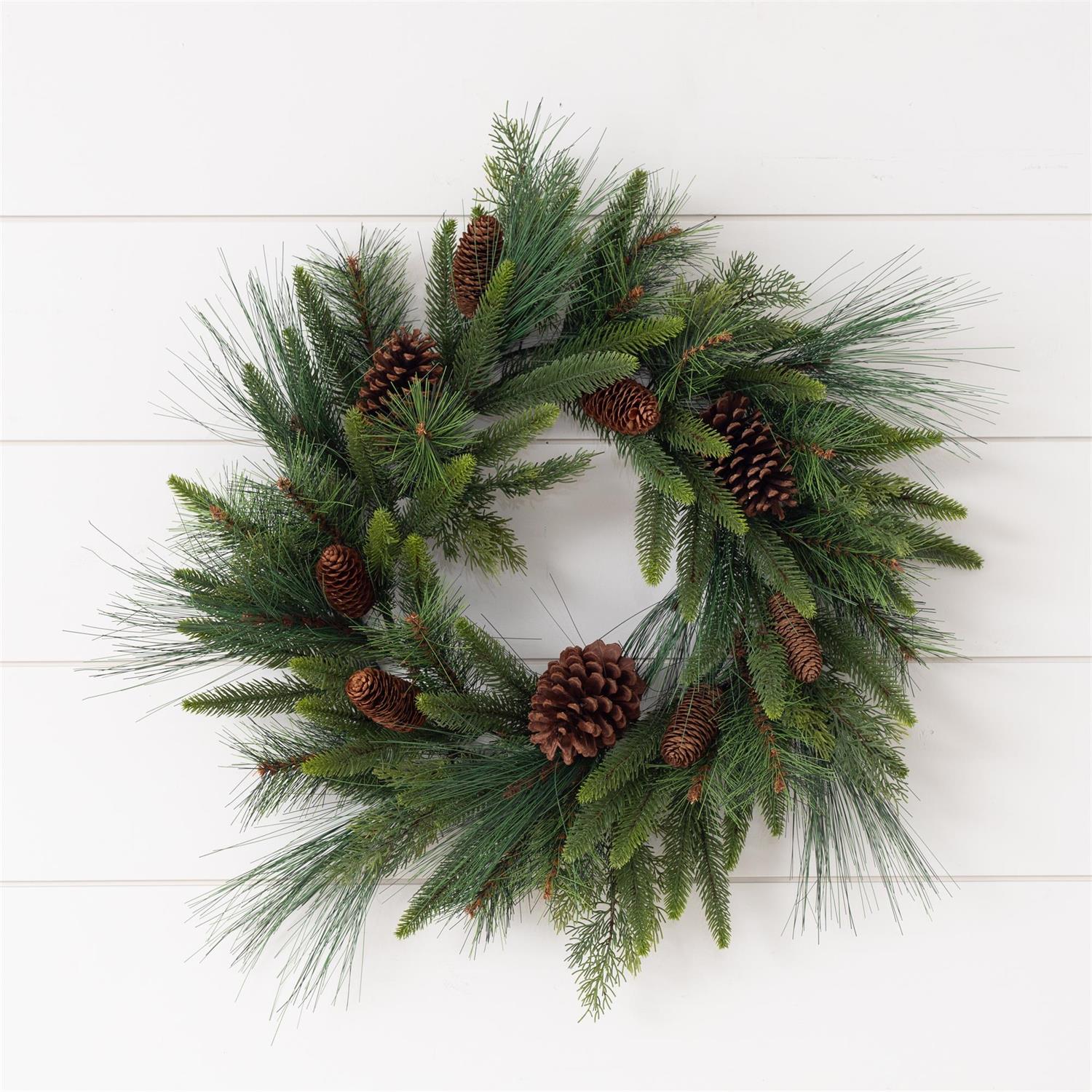 Mixed Greenery w/ Pinecones Wreath  (L)