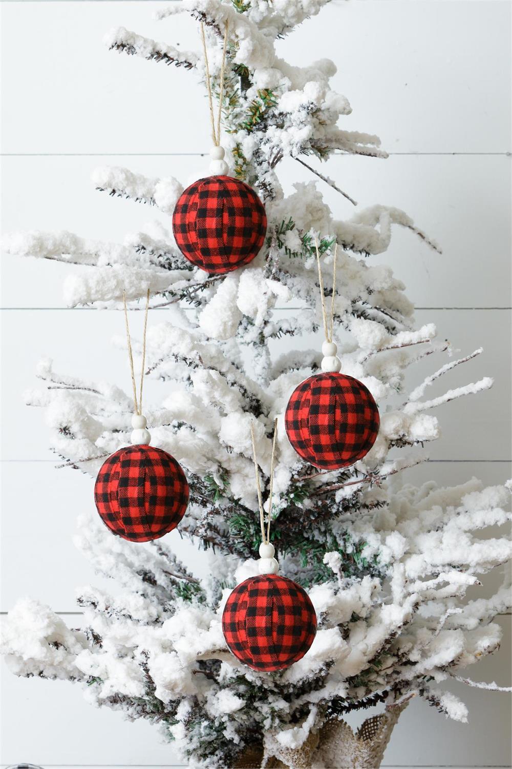 Ornaments - Red And Black Fabric Buffalo Plaid