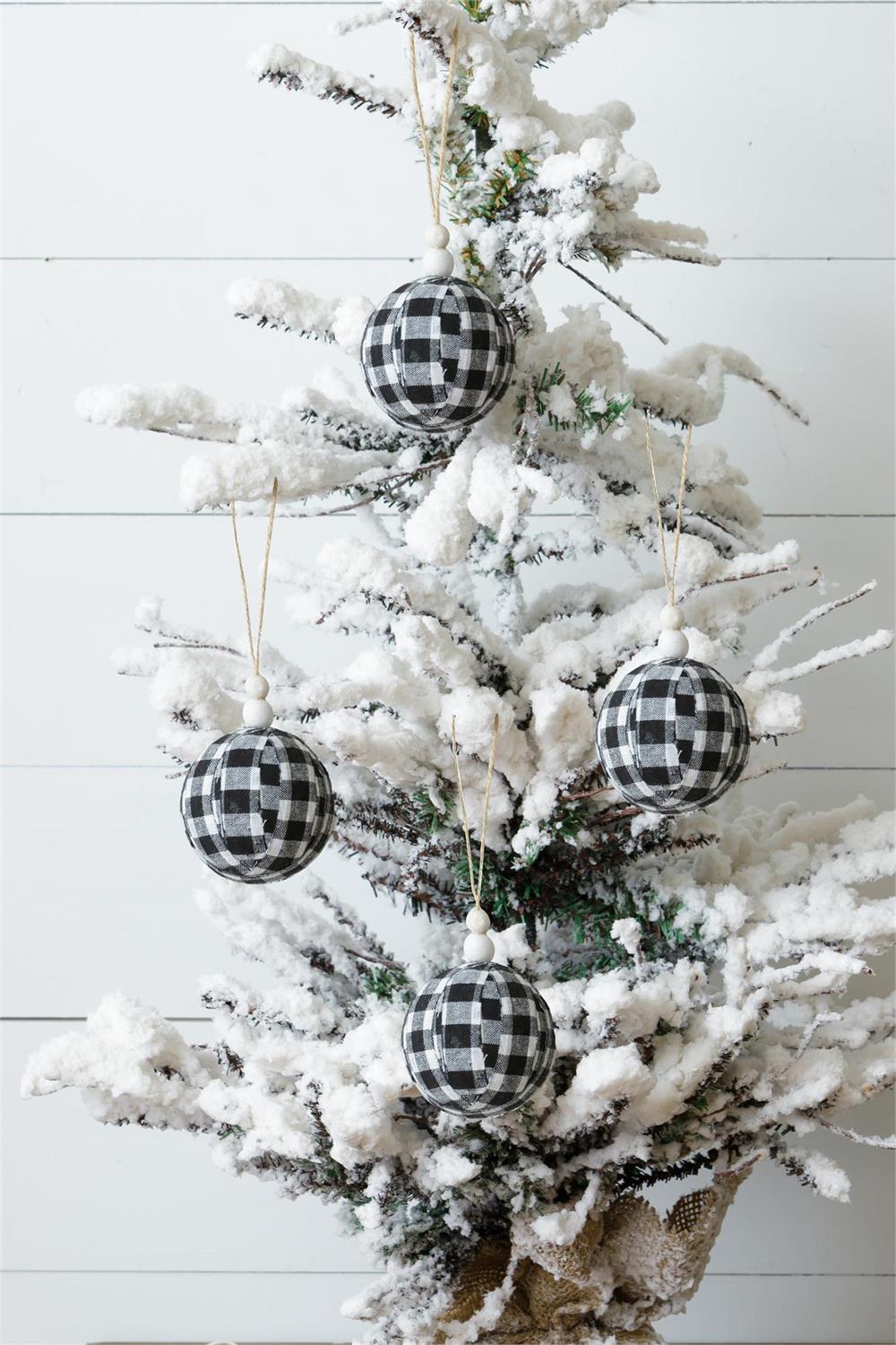 Ornaments - White And Black Fabric Buffalo Plaid