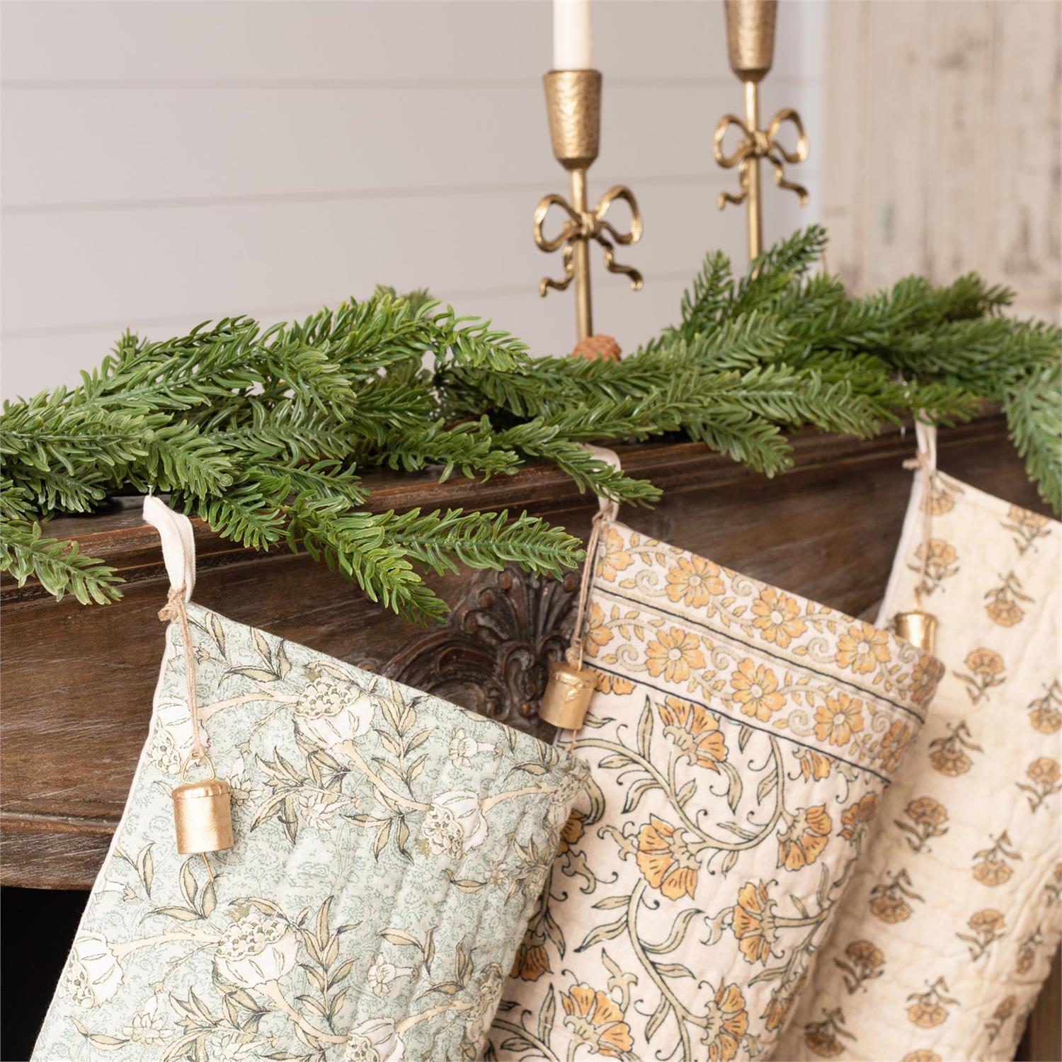 Block Print Stockings w/ Bells (S/3)