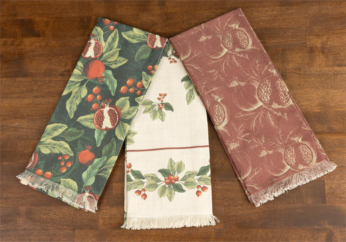 Tea Towels - Pomegranate and Holly (Set of 3)
