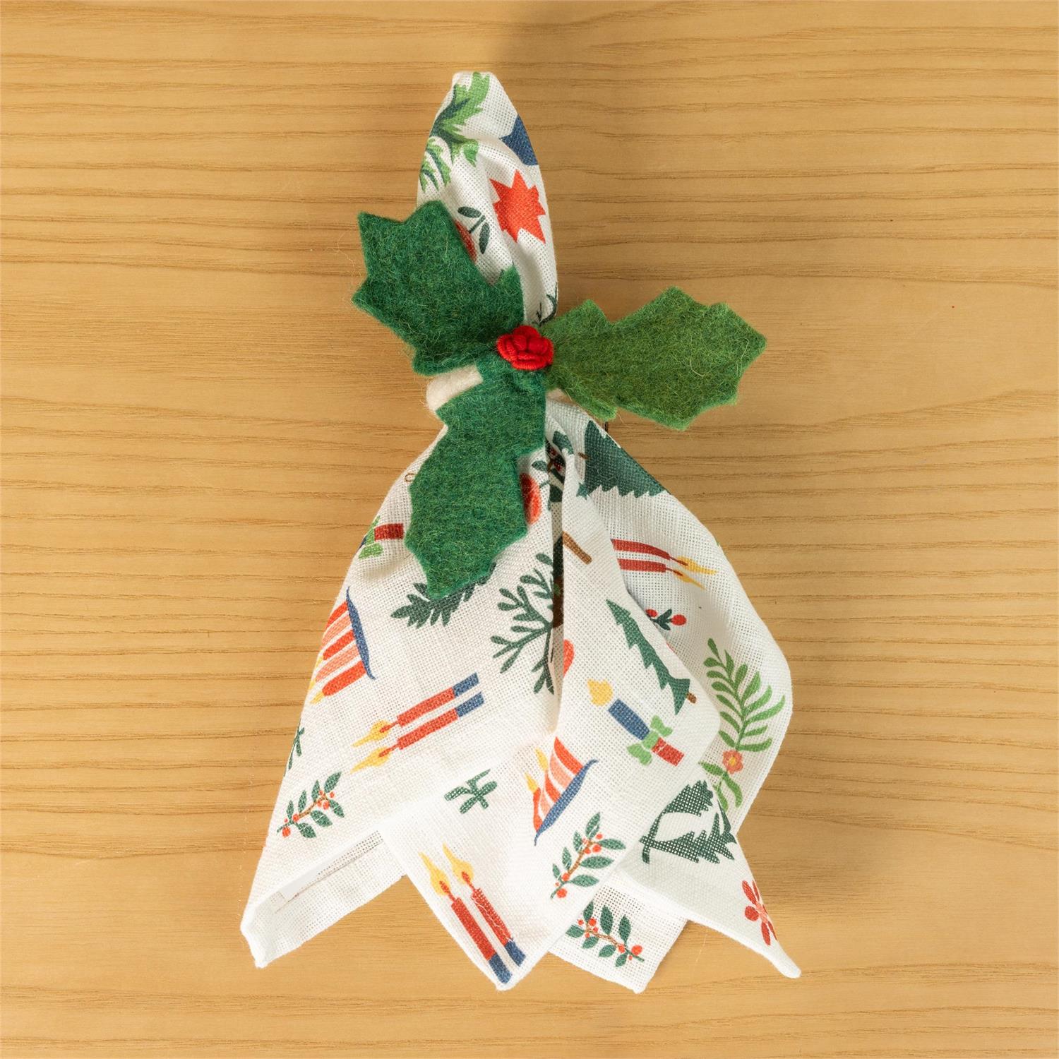 Napkin Ring - Felted Holly Cheer