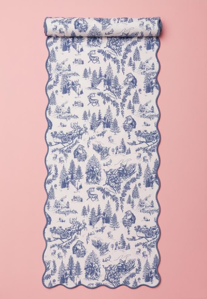 Table Runner - Frosted Blue Pine Toile