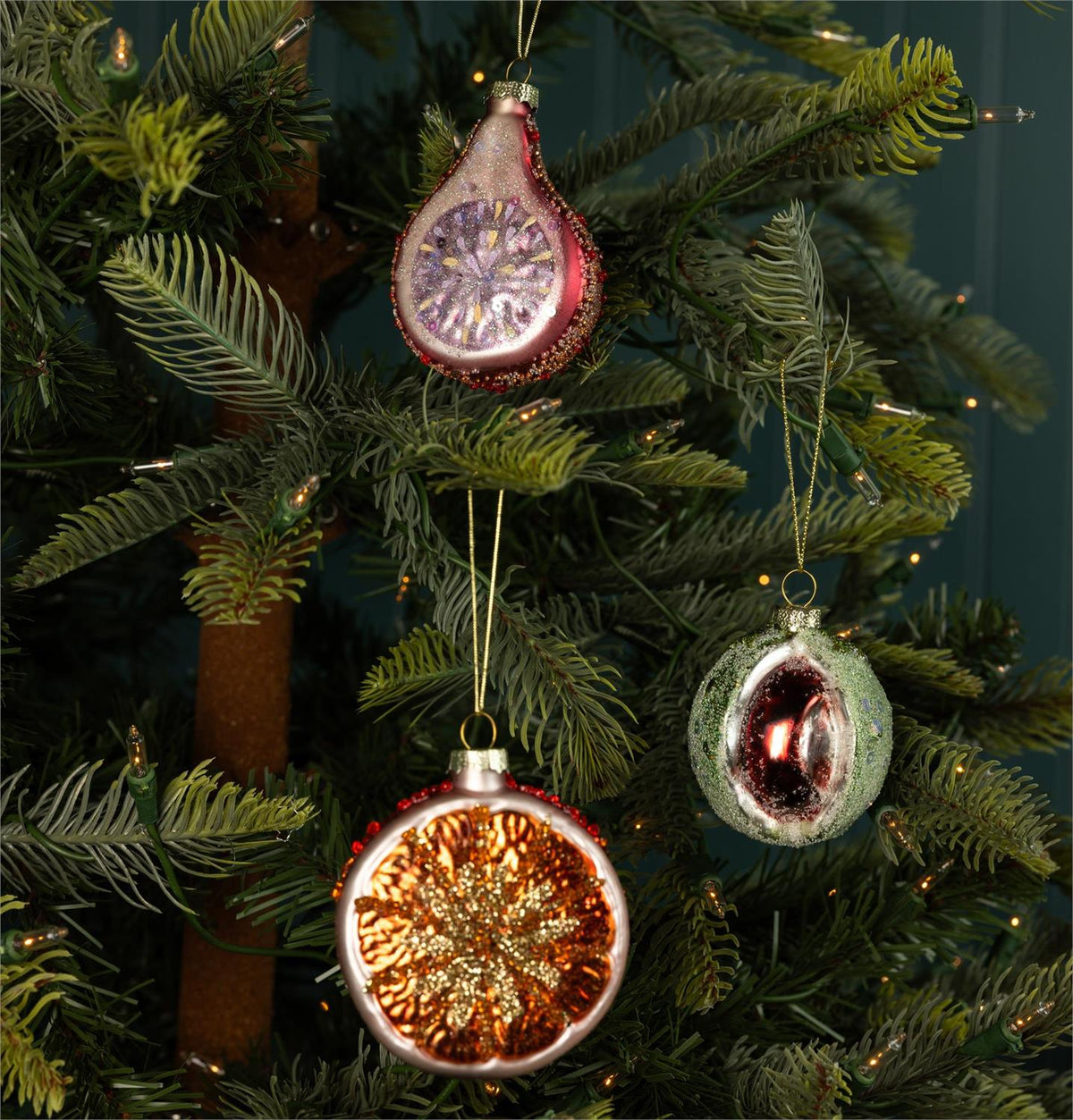 Glass Ornament - Frosted Heritage Fruit (Set Of 3)