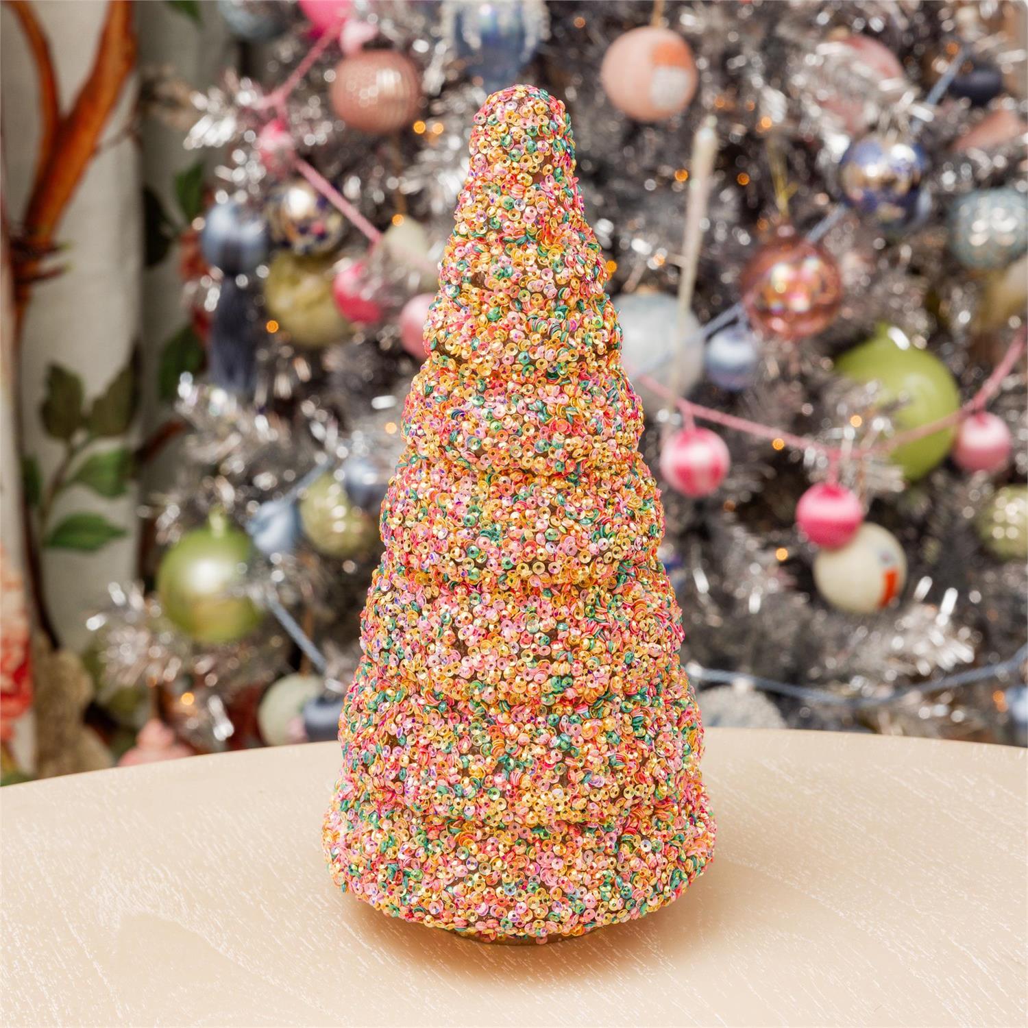 Pastel Sequin Sparkle Christmas Cone