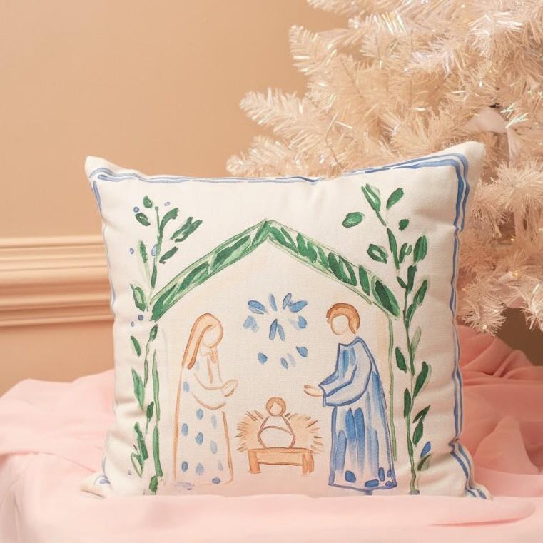 Simple Grace Square Nativity Pillow