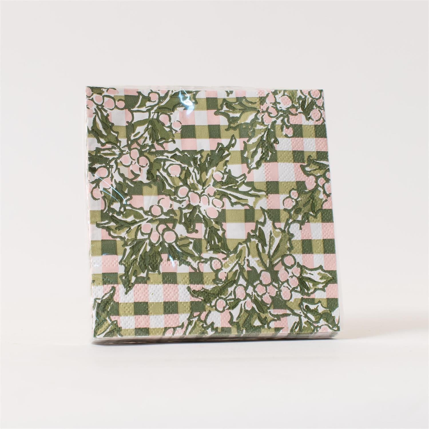 Paper Beverage Napkins - Frosted Holly - 20 Ct