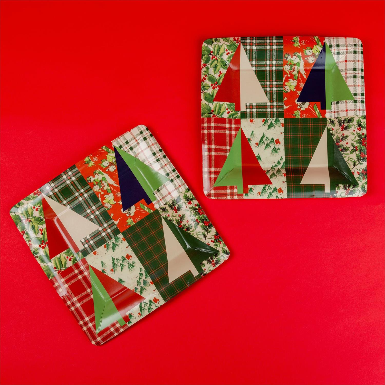 Paper Plates - Vintage Christmas Patchwork - 8 Ct - 10 In
