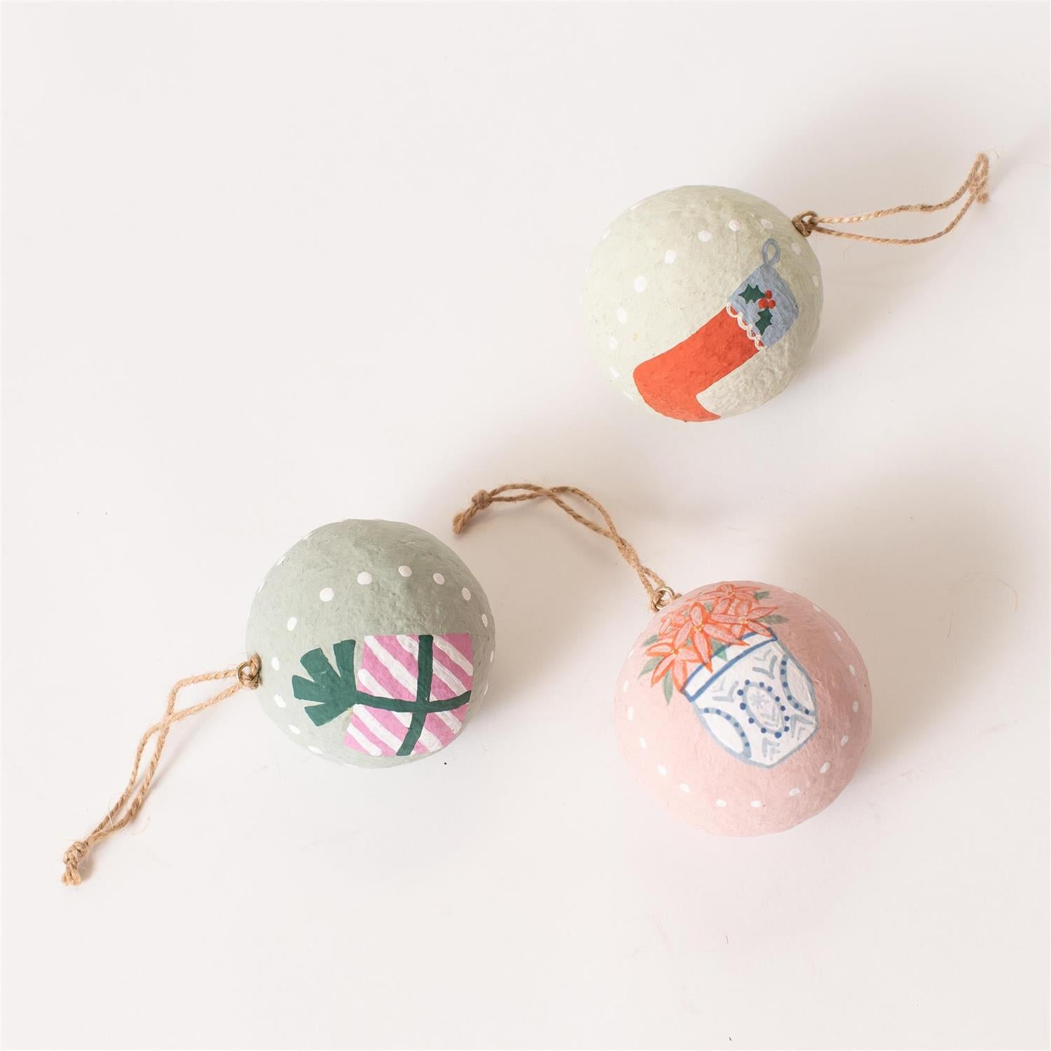 Paper Mache Ornaments - Holiday Globes