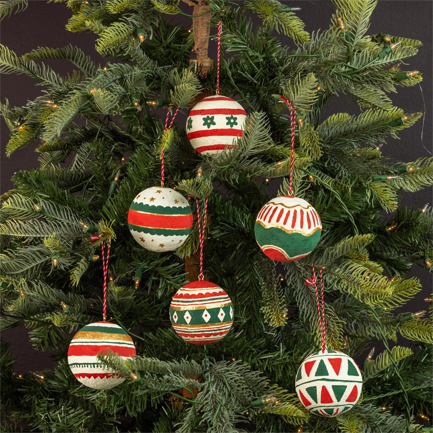 Paper Mache Ornaments - Timeless Holiday (Set of 6)