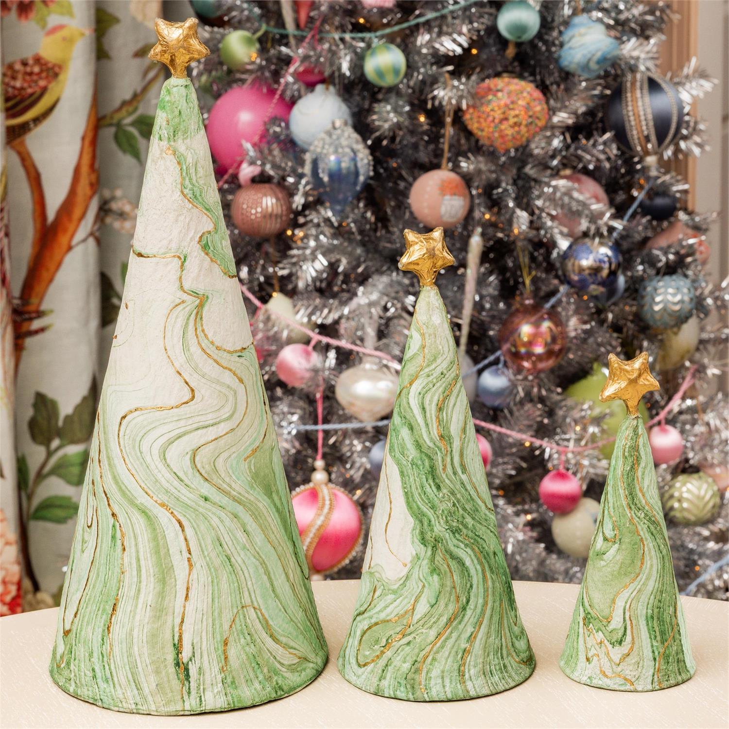Frost & Gold Recycled Paper Cone Forest (Set of 3)