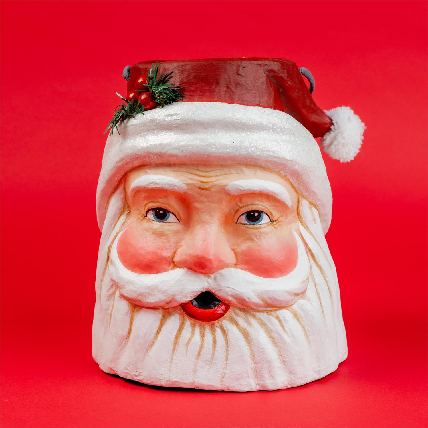 Jolly Santa Paper Mache Container
