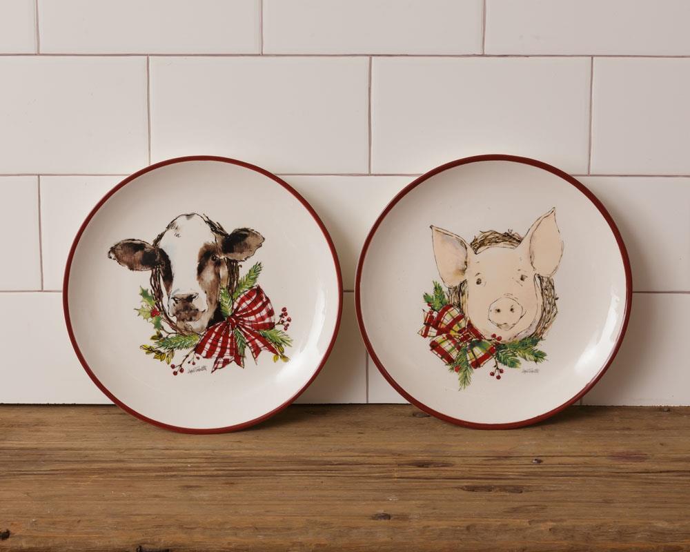Farmhouse Christmas, Cow and Pig Dinner Plate