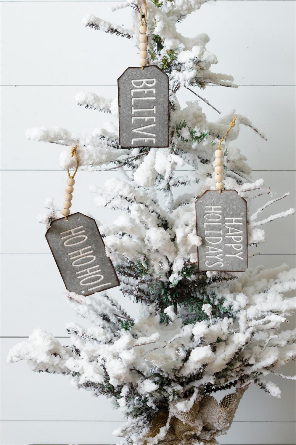 Ornaments - Galvanized - Believe, Happy, Ho Ho Ho
