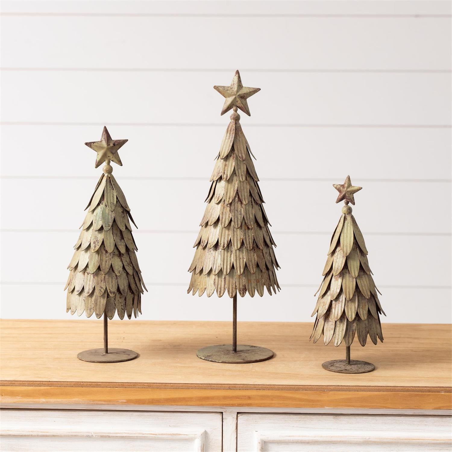 Vintage Green Metal Trees (S/3)