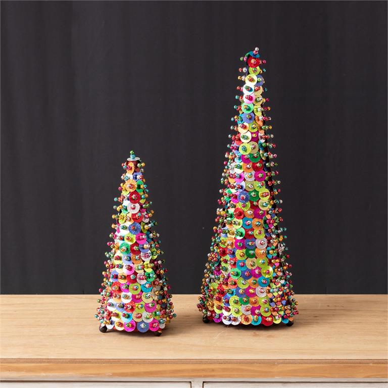 Festive Sequin Cone Trees (S/2)