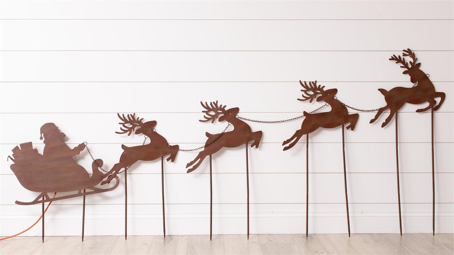 Santa & Reindeer Yard Stake Set