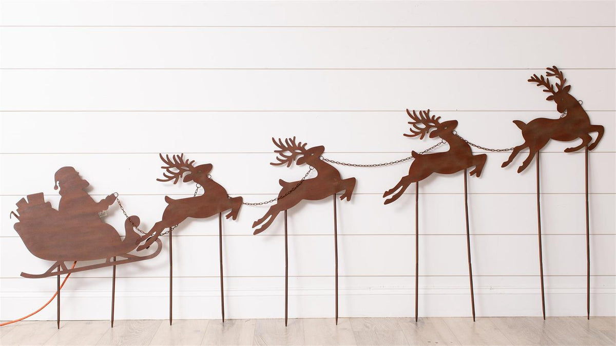 Santa & Reindeer Yard Stake Set