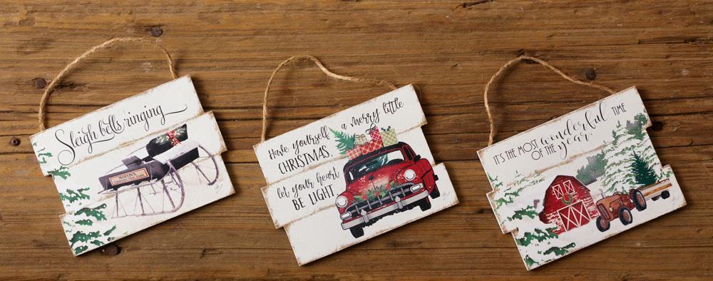 Truck, Tractor, Sleigh Hanging Signs (S/6)