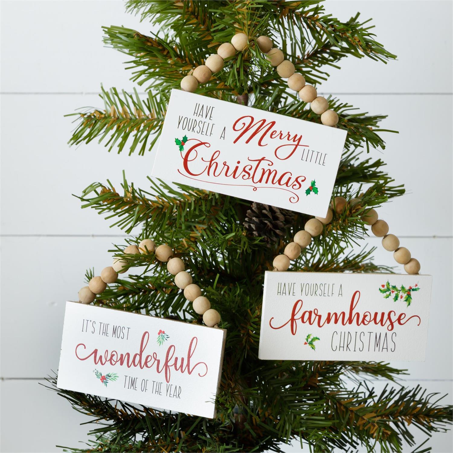 Mini Beaded Signs - Wonderful, Farmhouse, Christmas