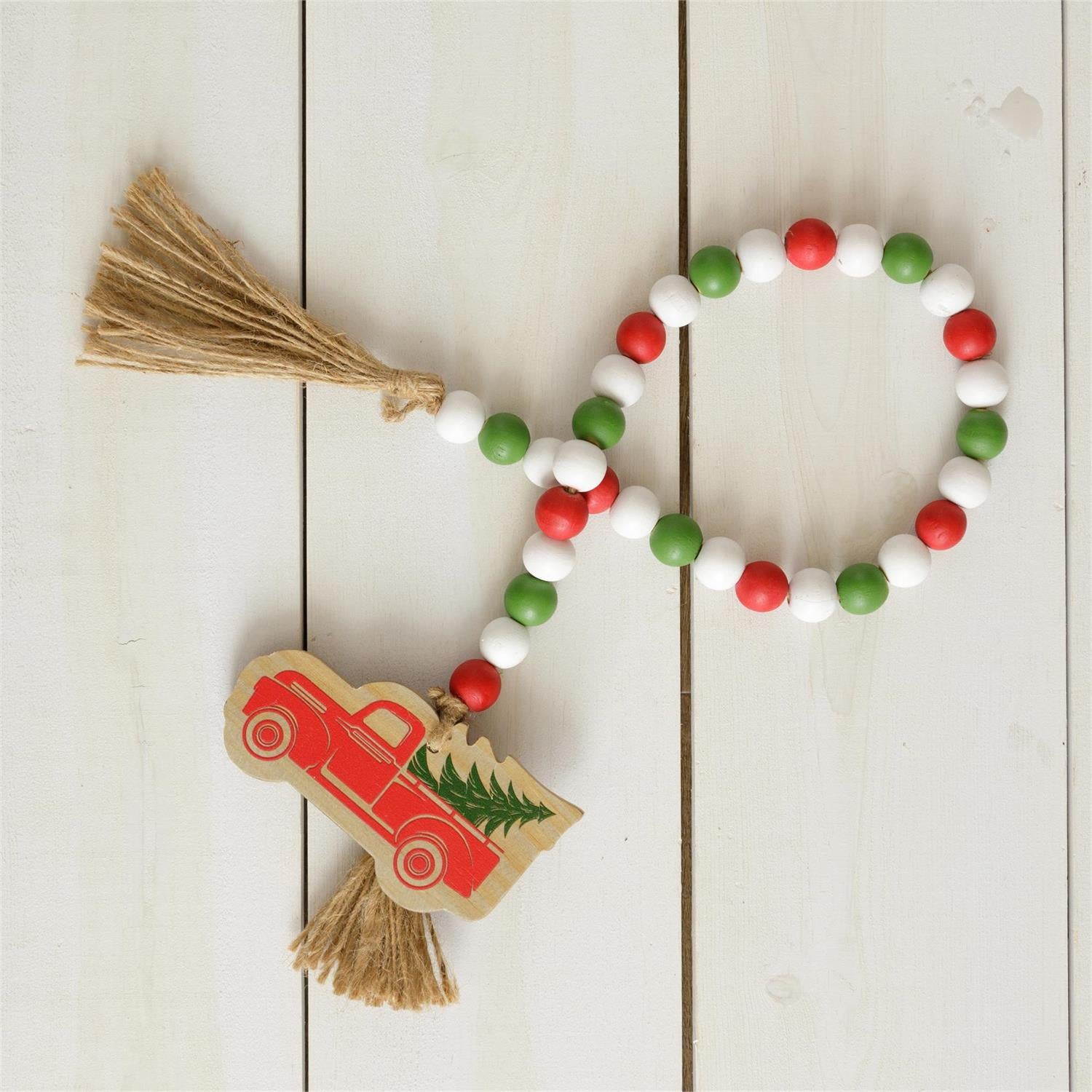 Embossed Print Red Truck Farmhouse Beads