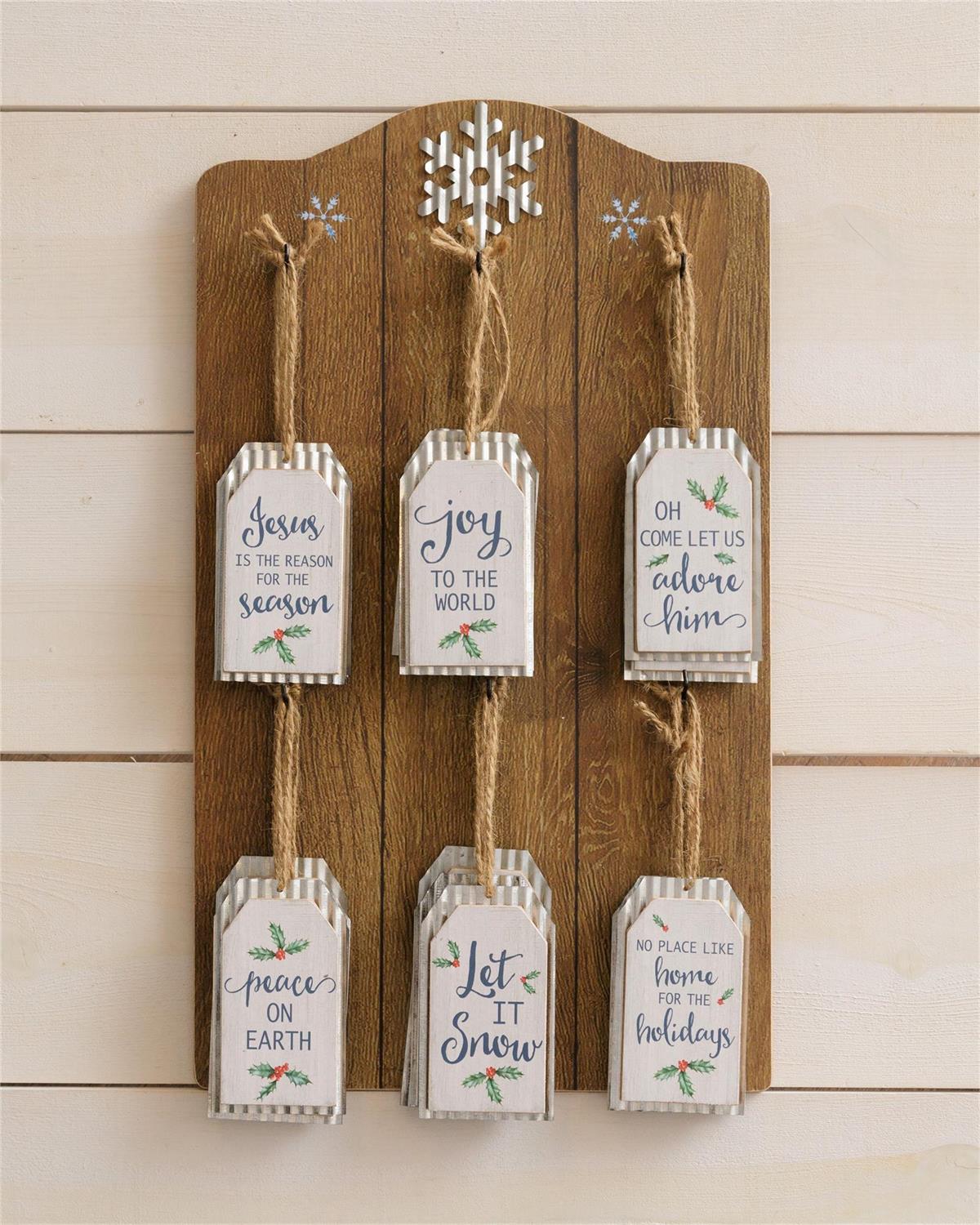 Ornament Display With Corrugated Metal Tag Ornaments
