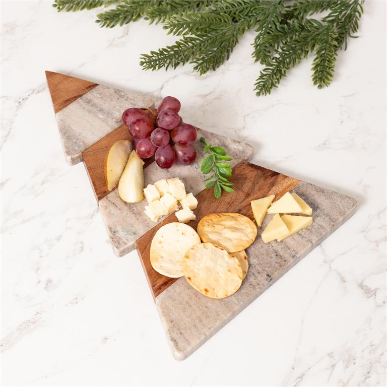 Tree Shaped Marble and Wood Serving Board