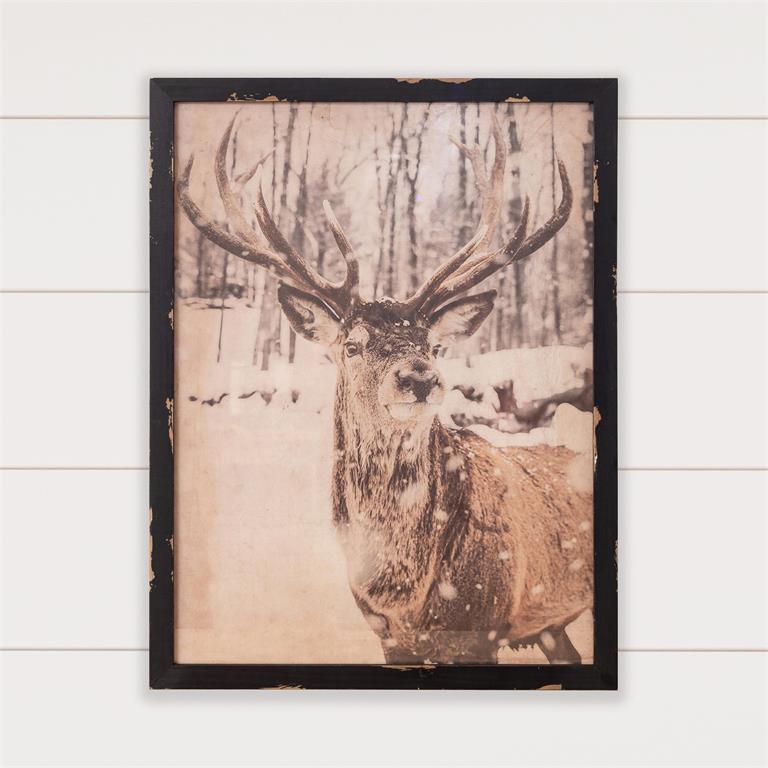 Deer In Snow Framed Wall Art