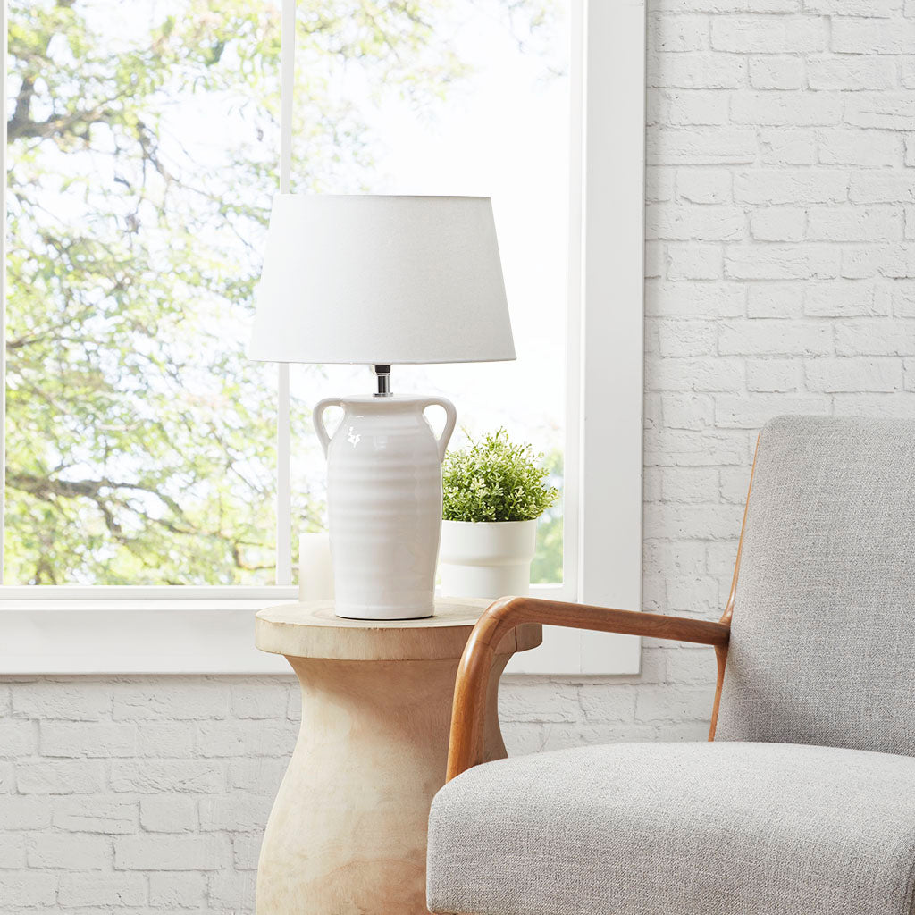 Everly 23" Resin Table Lamp with Faux Wood Texture
