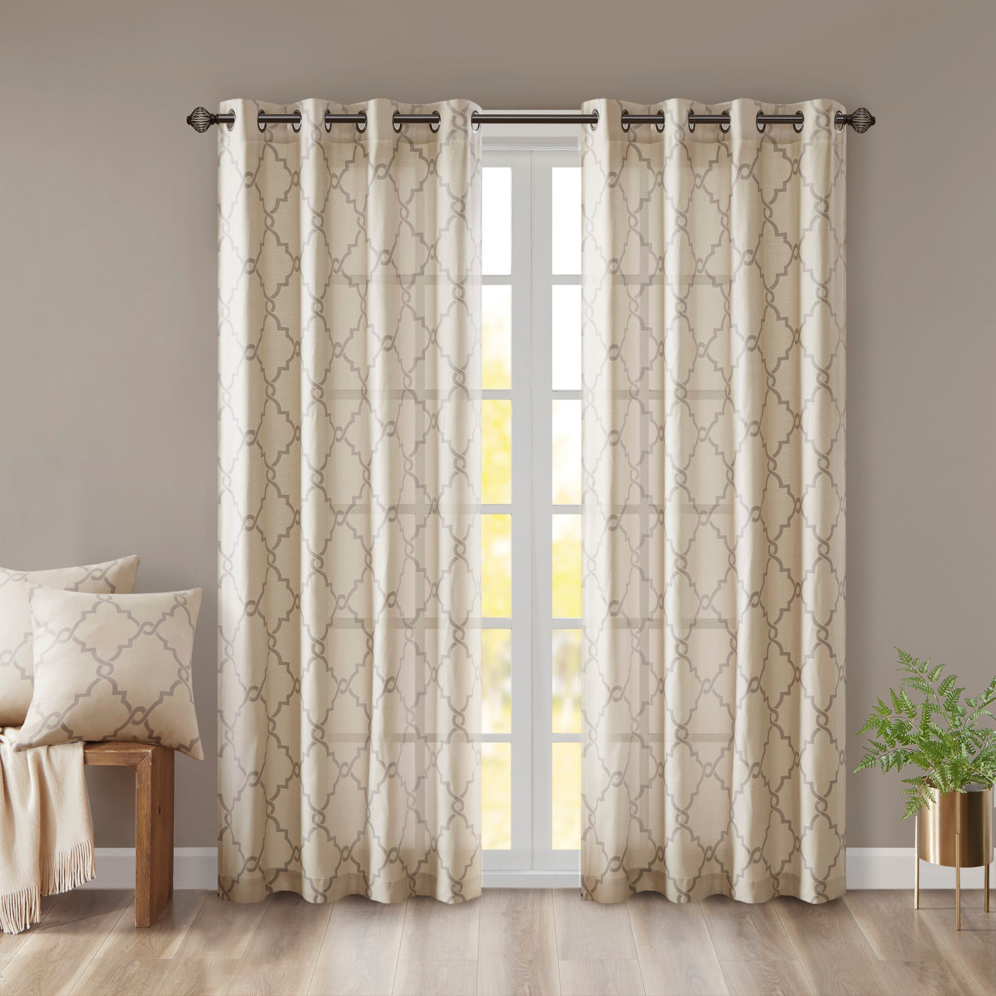 Saratoga Fretwork Print Grommet Top Window Curtain Panel