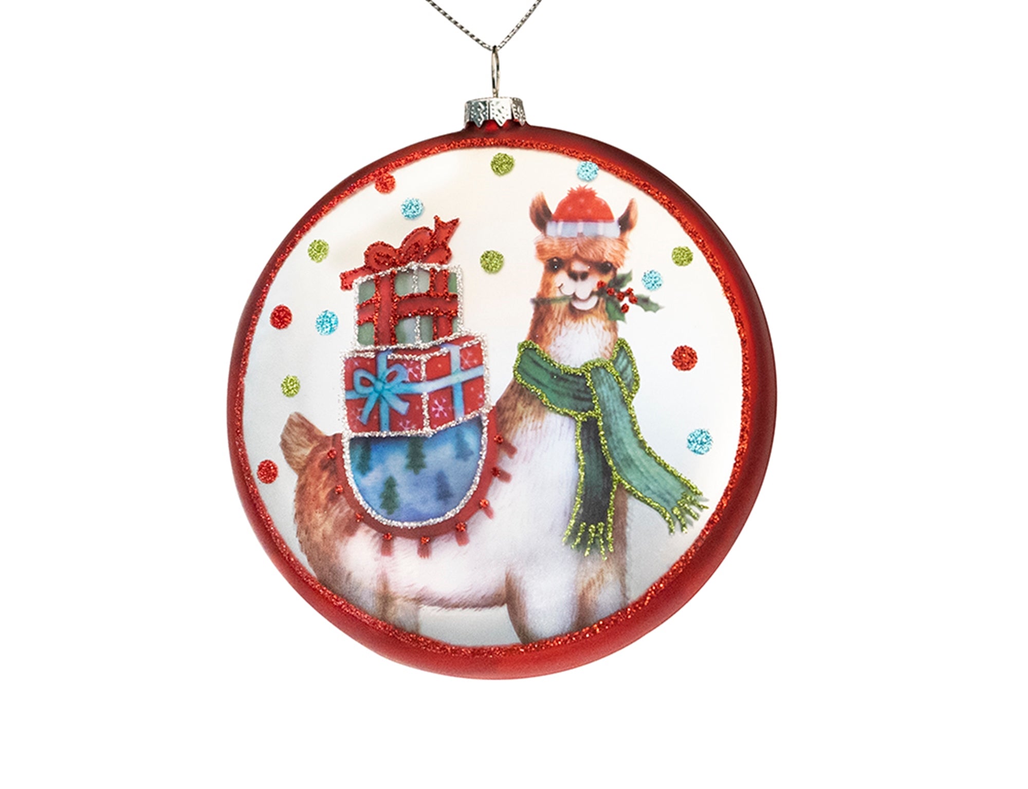 Llama Disc Ornament 5.25”H Glass