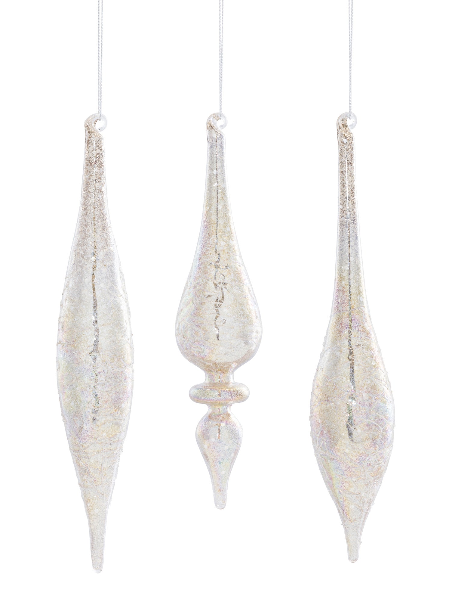 Drop Ornament (3 Asst) 9"H, 10"H, 10.25"H Glass