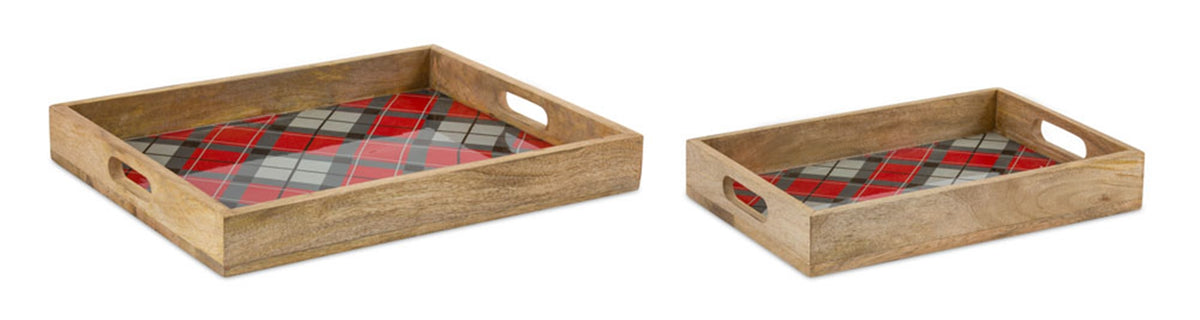 Plaid Wooden Tray (S/2)
