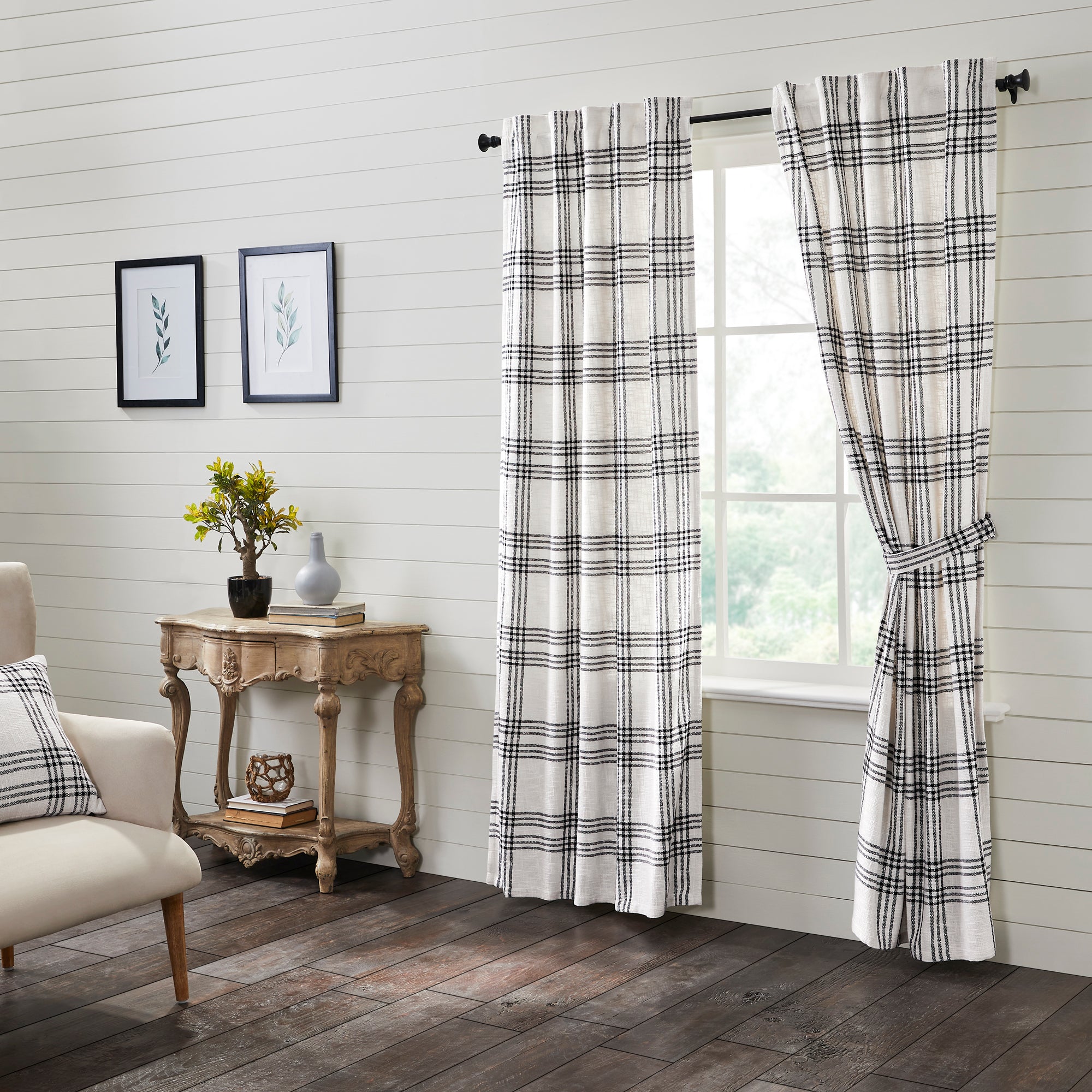 Black Plaid Panel Set of 2