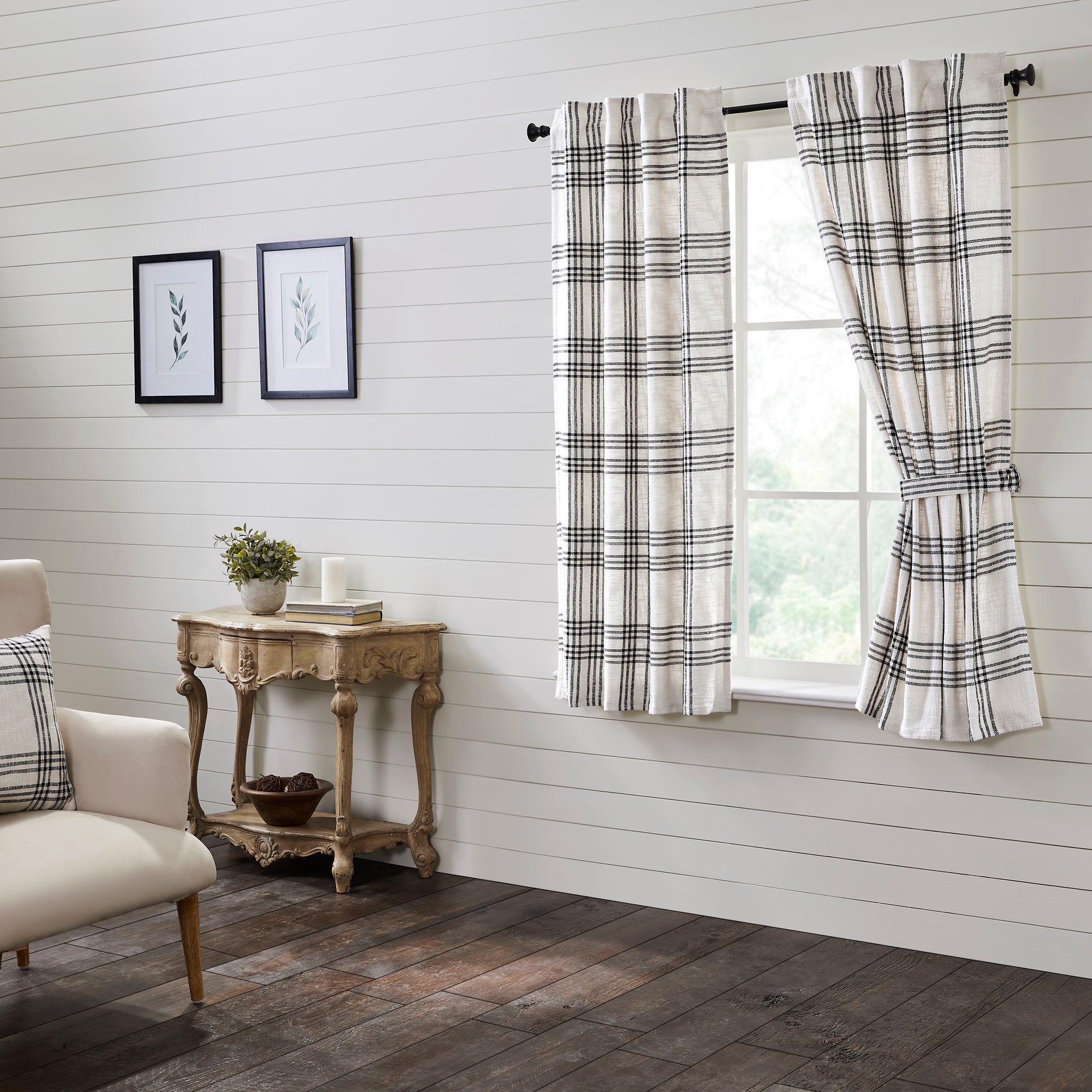 Black Plaid Short Panel Set of 2