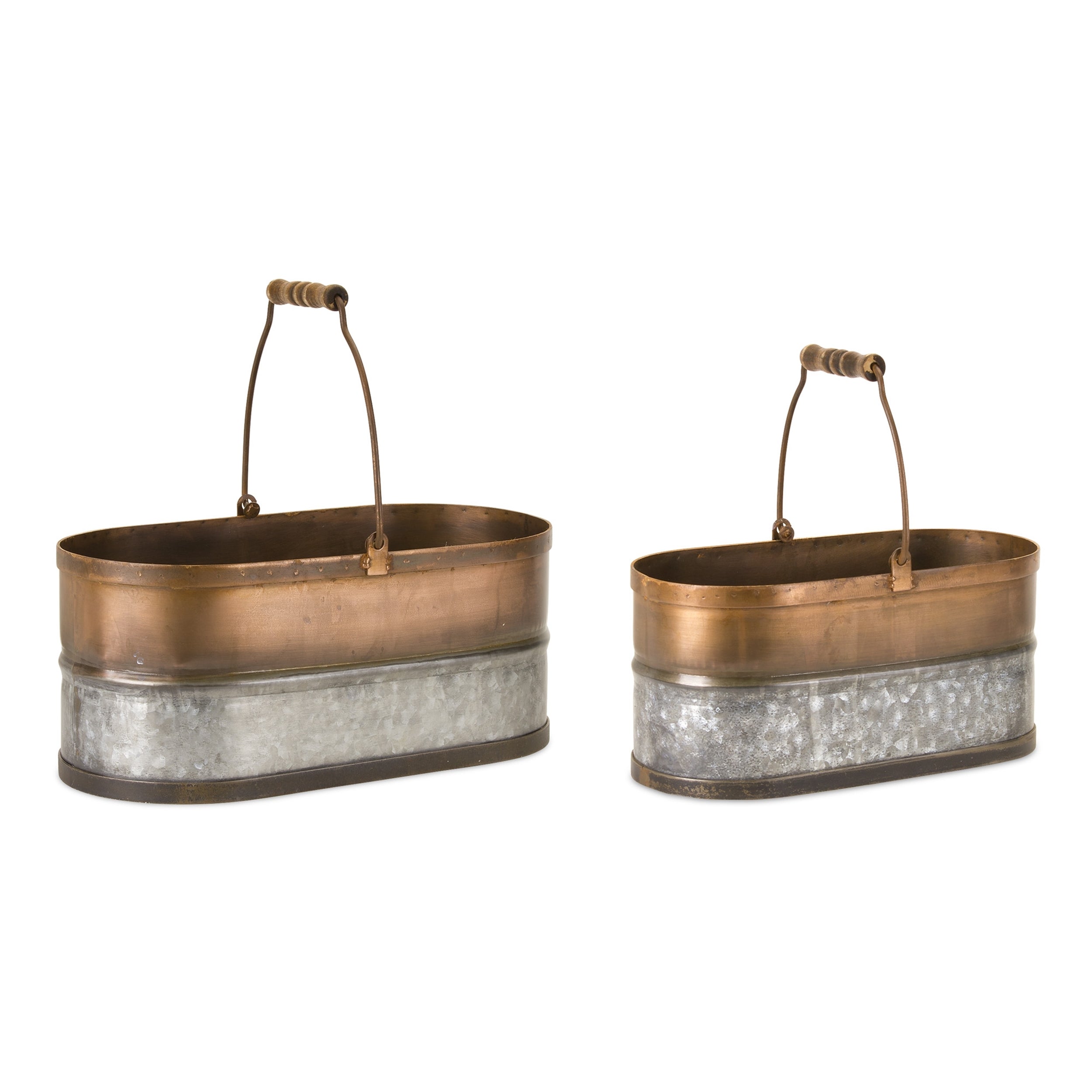 Oval Metal Bucket with Handle (Set of 2)
