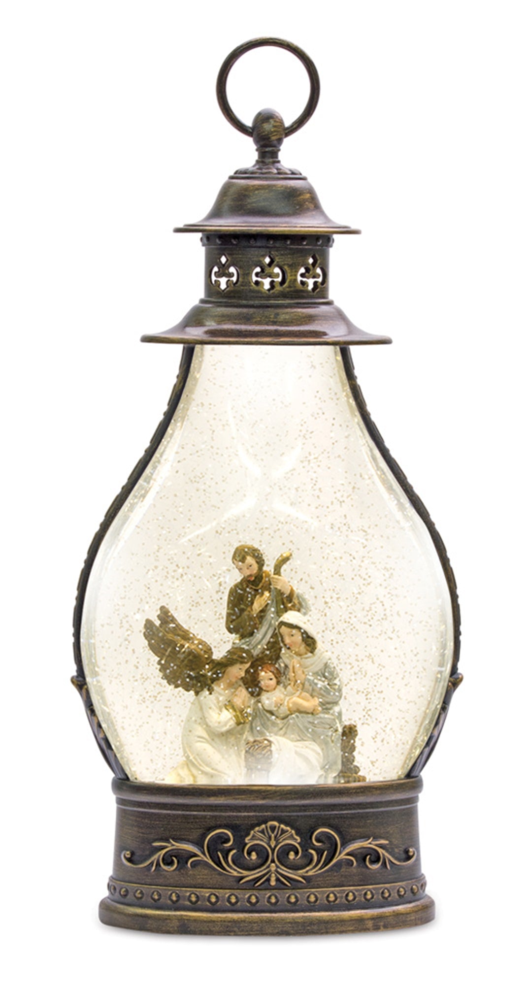 Snow Globe Lantern Holy Family 15.5”H  6Hr Timer 3AA Batteries, Not Included)