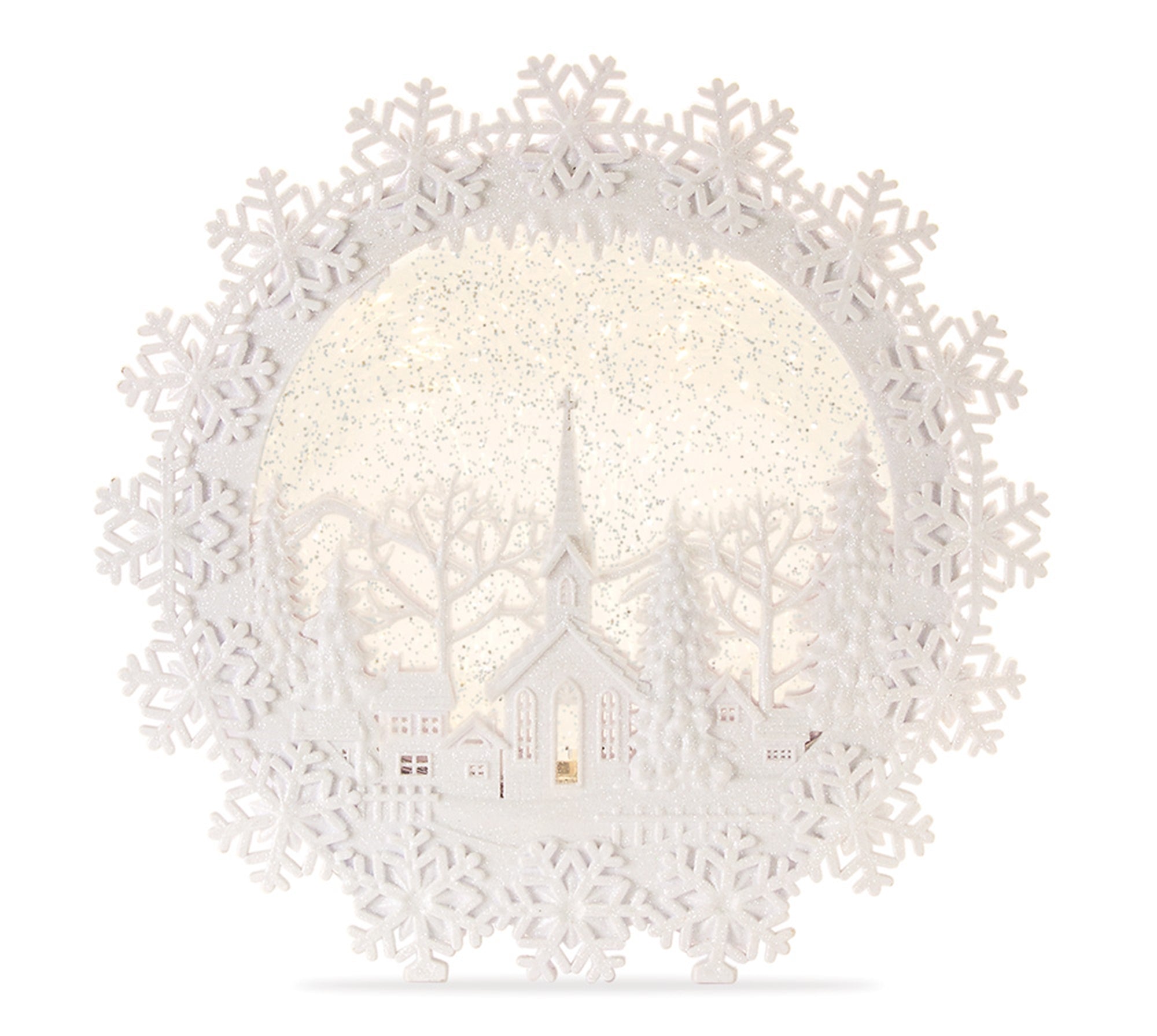 Church Scene Snow Globe 12.25"H  6 Hr Timer 3 AA Batteries, Not Included or USB Cord Included