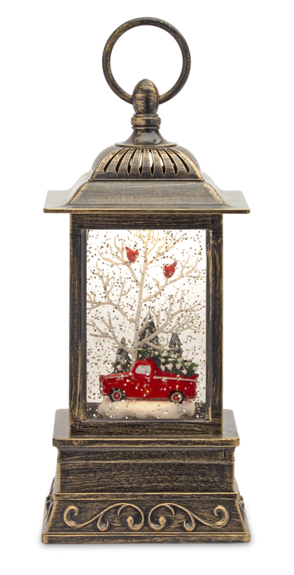 Snow Globe Lantern w/Truck 10.25”H  6 Hr Timer 3 AA Batteries, Not Included)