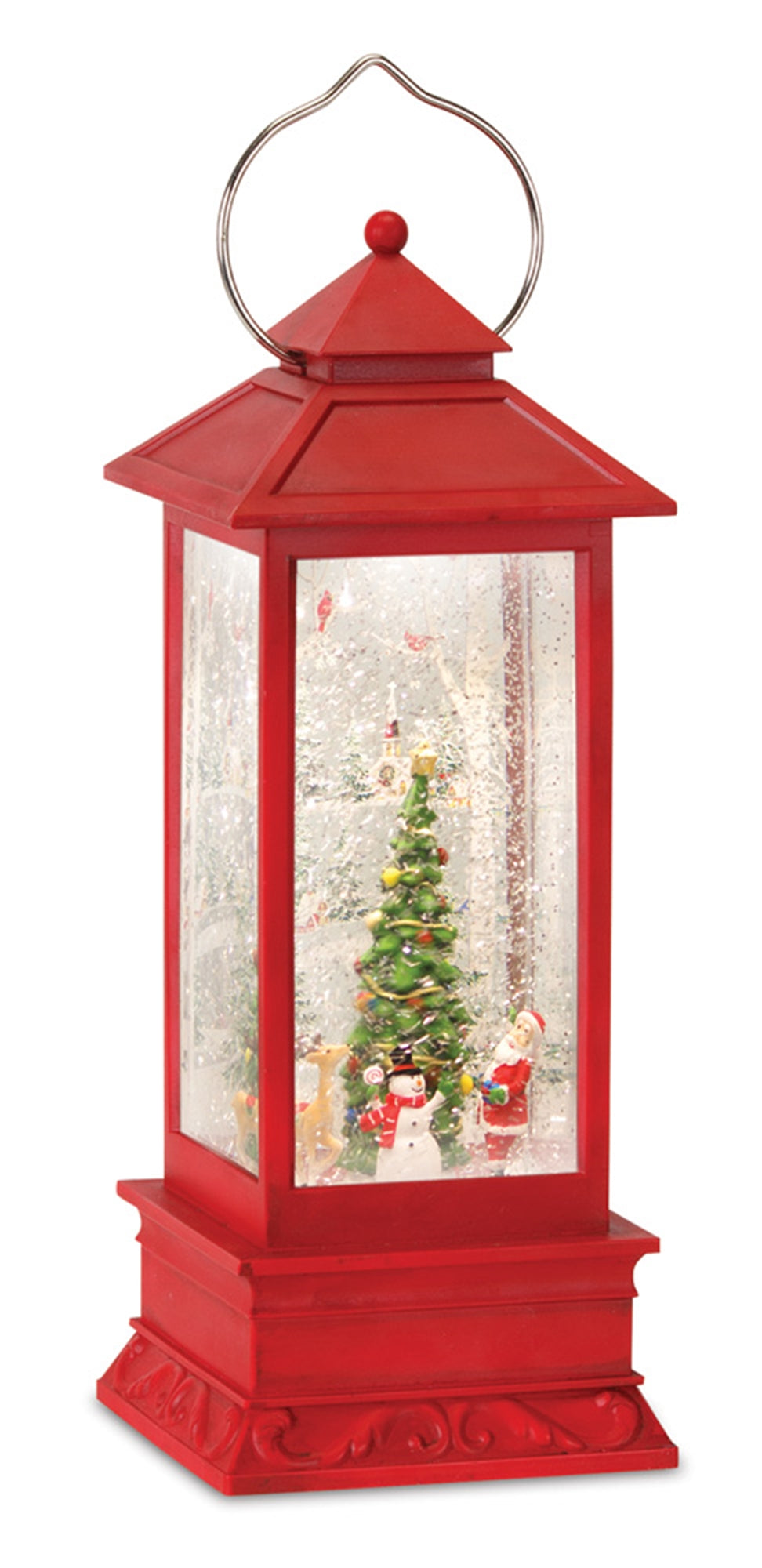 Snow Globe Lantern w/Santa 12.5”H  6 Hr Timer 3 AA Batteries, Not Included)